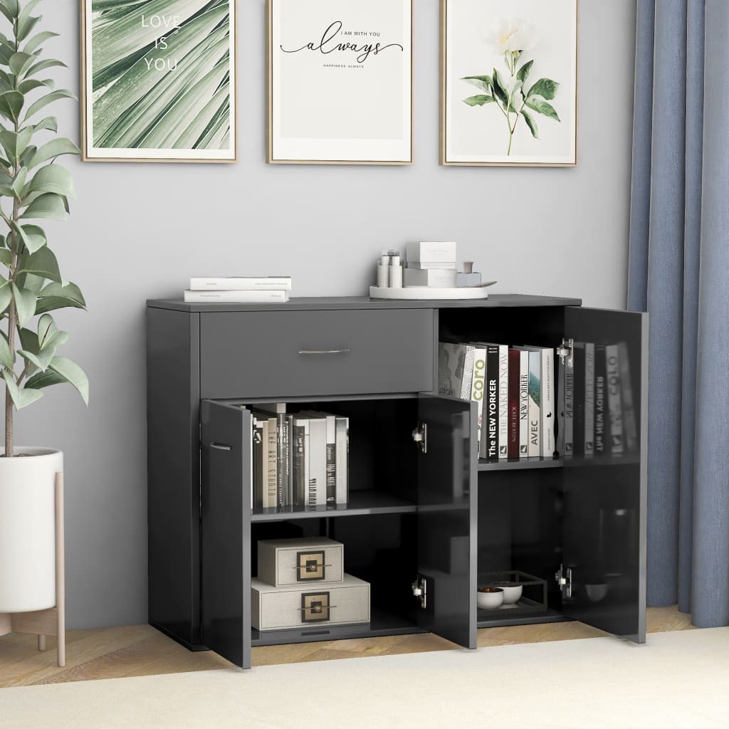 Sideboard High Gloss Grey 88x30x70 cm Chipboard